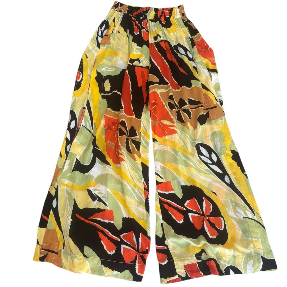 Free People Tropical Floral Wide Leg Palazzo Pants Two Side Slit Size XS